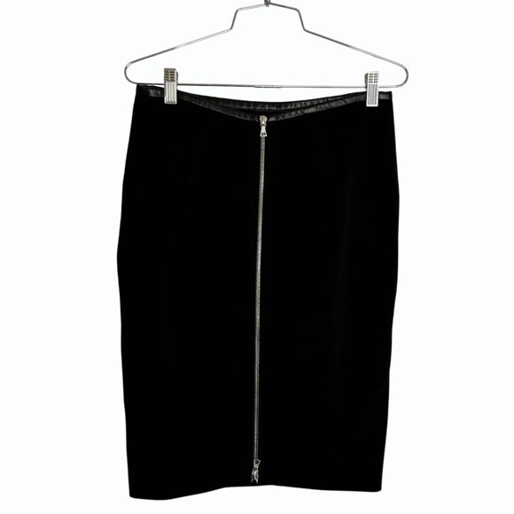 Yigal Azrouël Leather Trim Mini Skirt Size 6 Exposed Zippers Edgy Office Siren - Picture 4 of 11